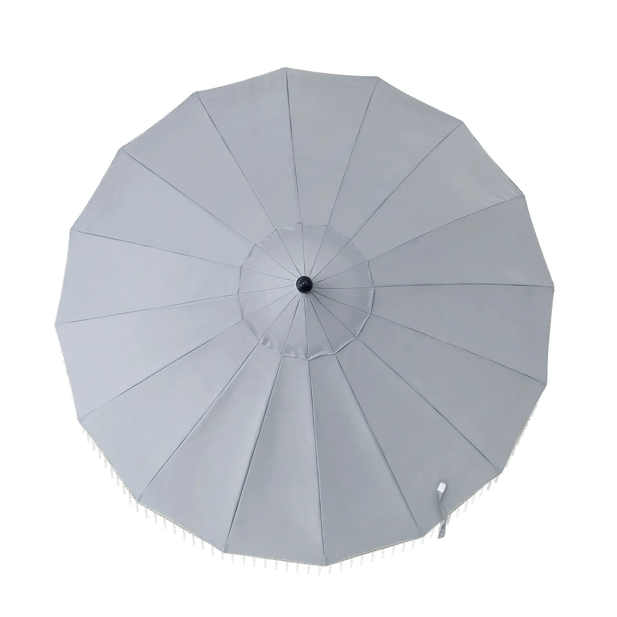 Hacienda 2.4M Light Grey Beaded Carousel Garden Parasol with Fringe Tassels and Aluminium Tilt