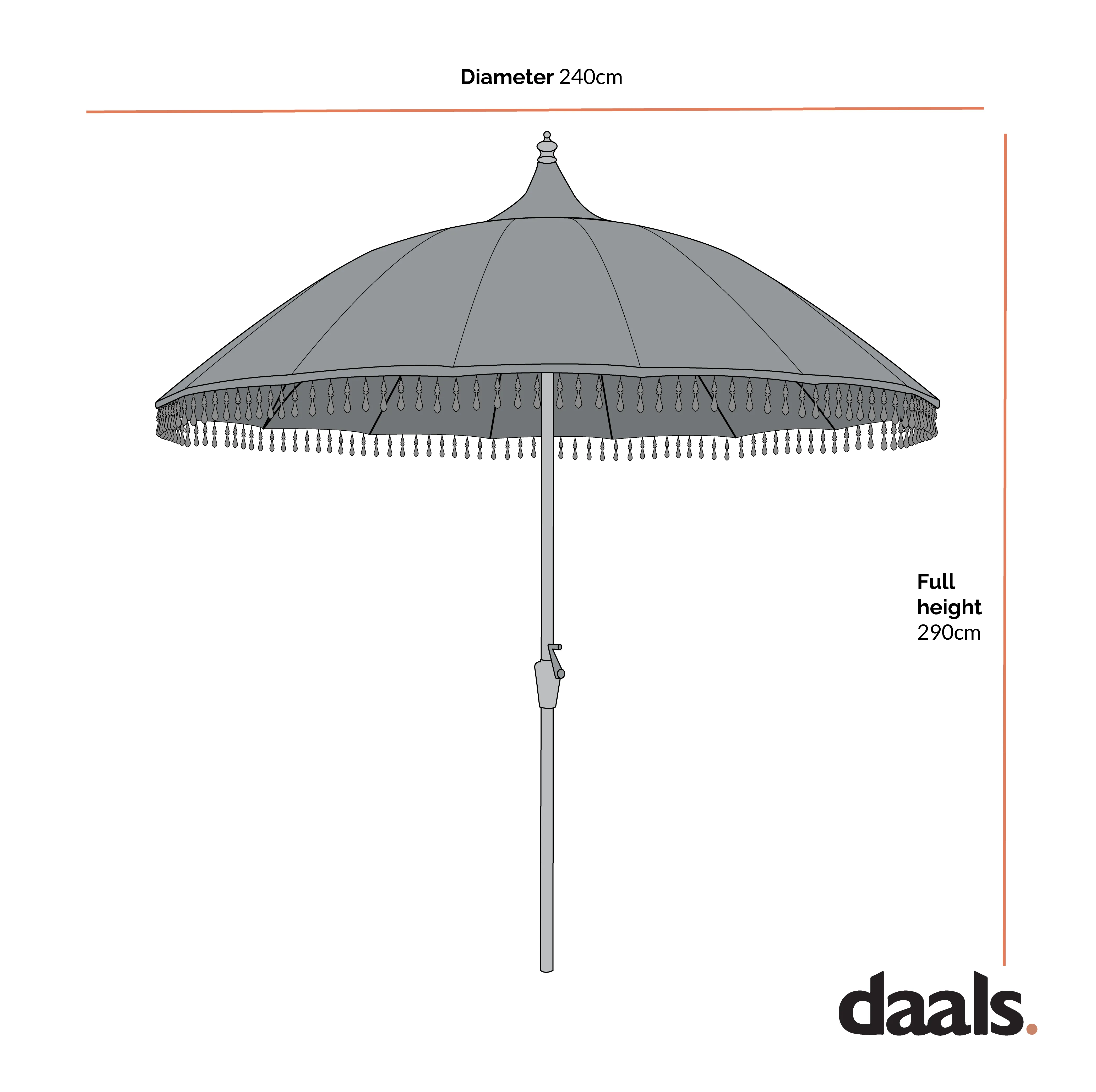Hacienda 2.4M Light Grey Beaded Carousel Garden Parasol with Fringe Tassels and Aluminium Tilt