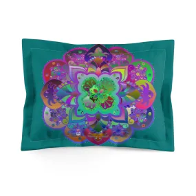 Handmade Mandala Art Microfiber Pillow Sham - Petroleum Green