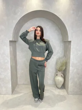 Khaki Shoulder Detail Sweatshirt