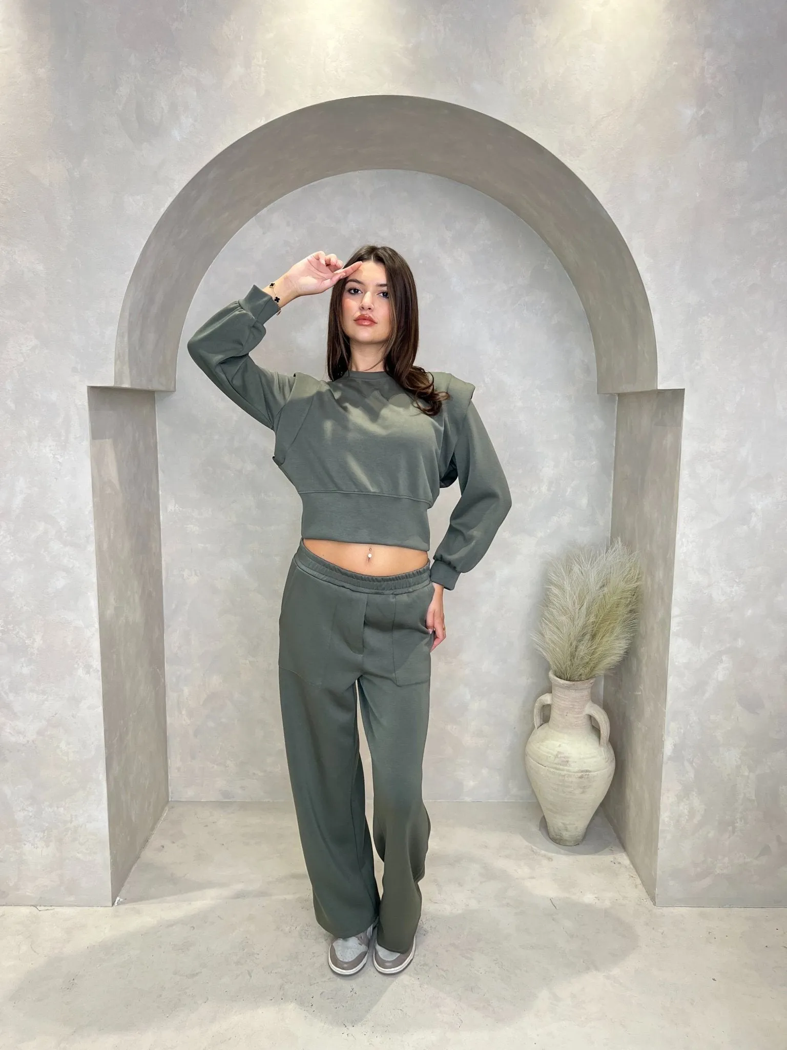 Khaki Shoulder Detail Sweatshirt