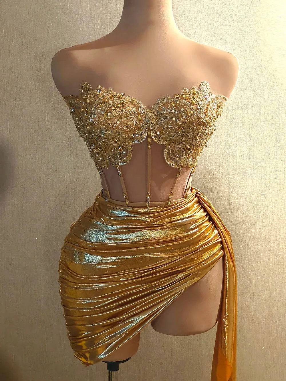 Luxury Gold Diamond 2-Piece Cocktail Dress