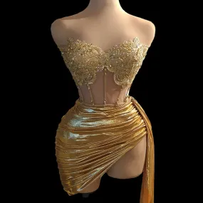 Luxury Gold Diamond 2-Piece Cocktail Dress