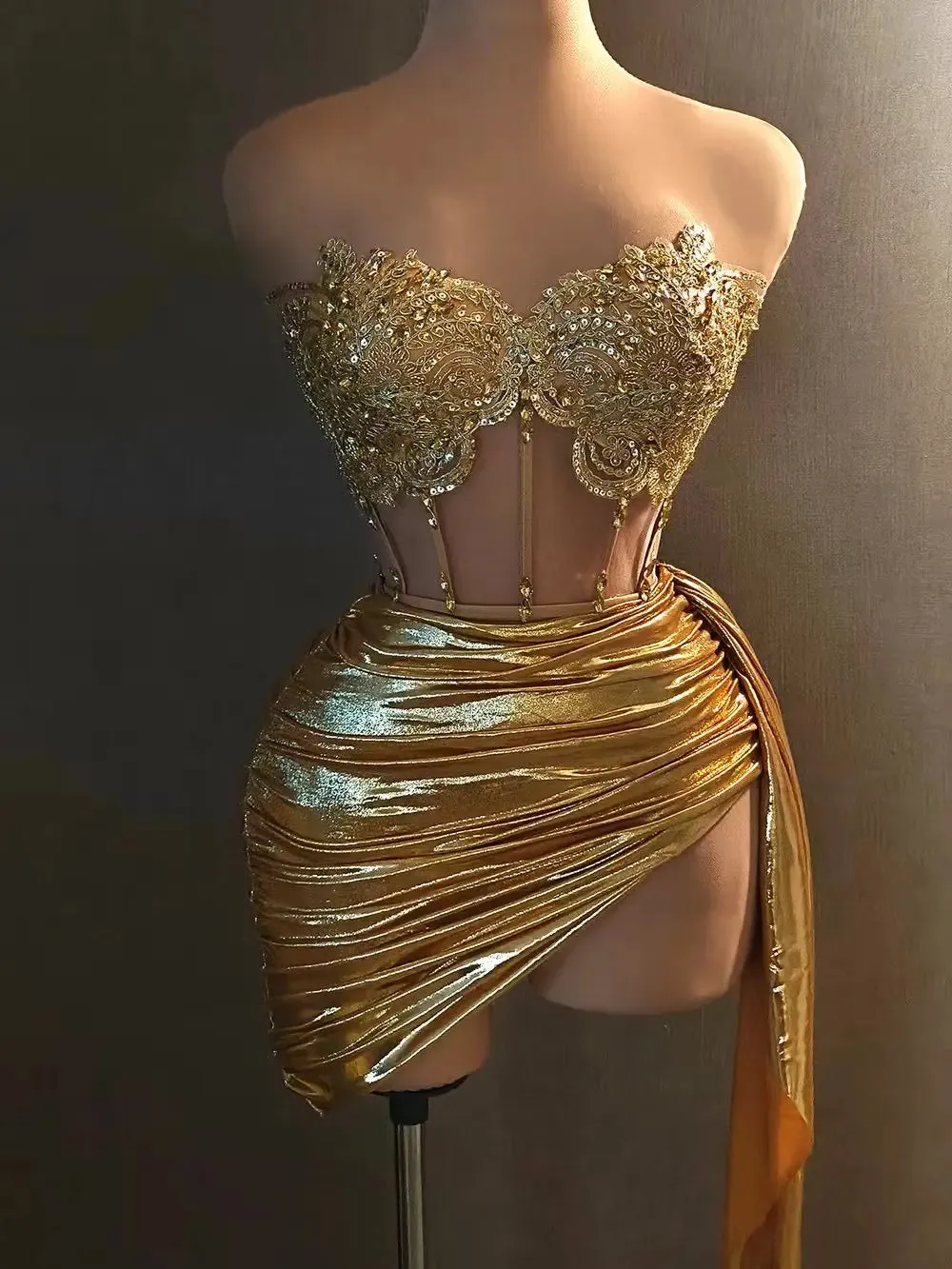 Luxury Gold Diamond 2-Piece Cocktail Dress