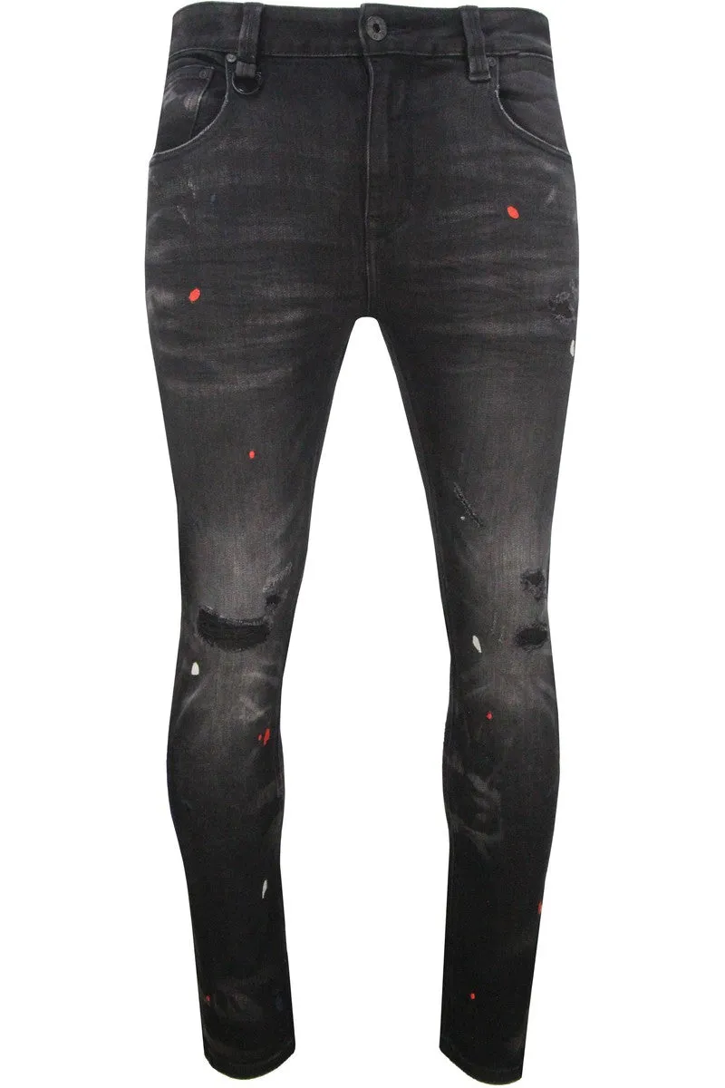 Men's Black Drip Embroidered Jean
