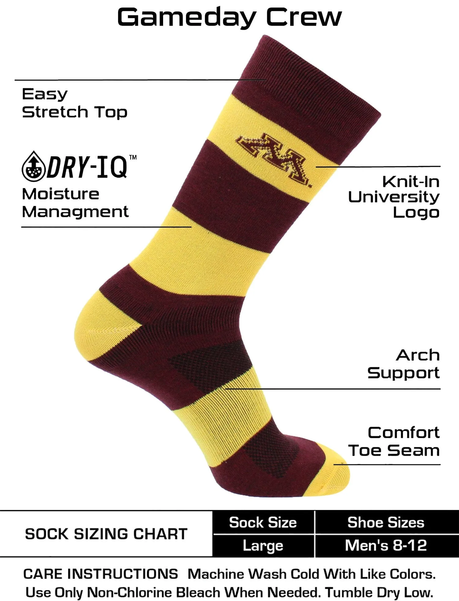 Minnesota Golden Gophers Socks Game Day Striped Crew Socks