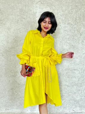 NEON YELLOW POPLIN SHIRT DRESS