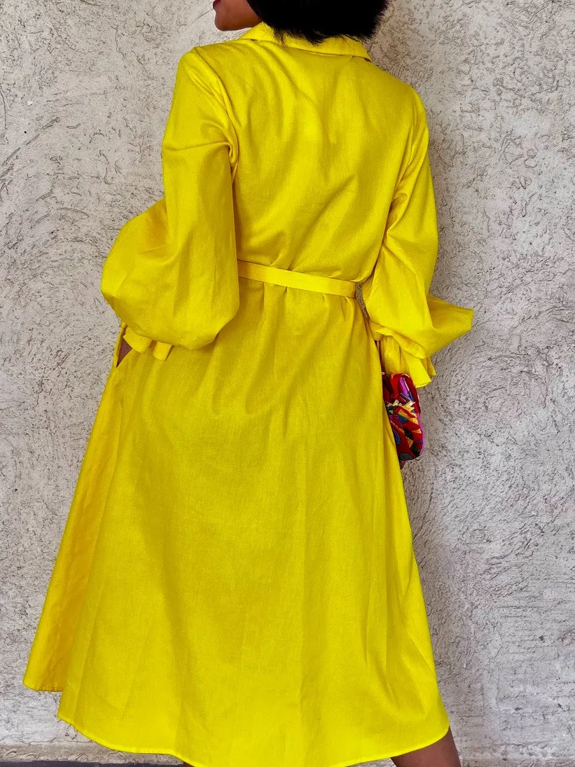 NEON YELLOW POPLIN SHIRT DRESS