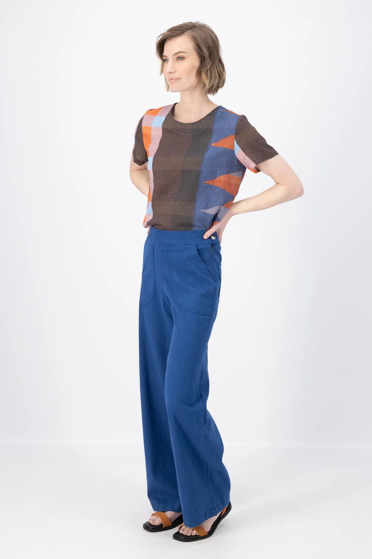Peggy Long Pants Lino Cobalt Blue in Linen | Pre-Order