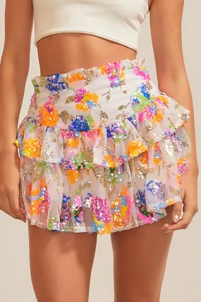 SEQUIN TIER RUFFLE SKORT | MULTI