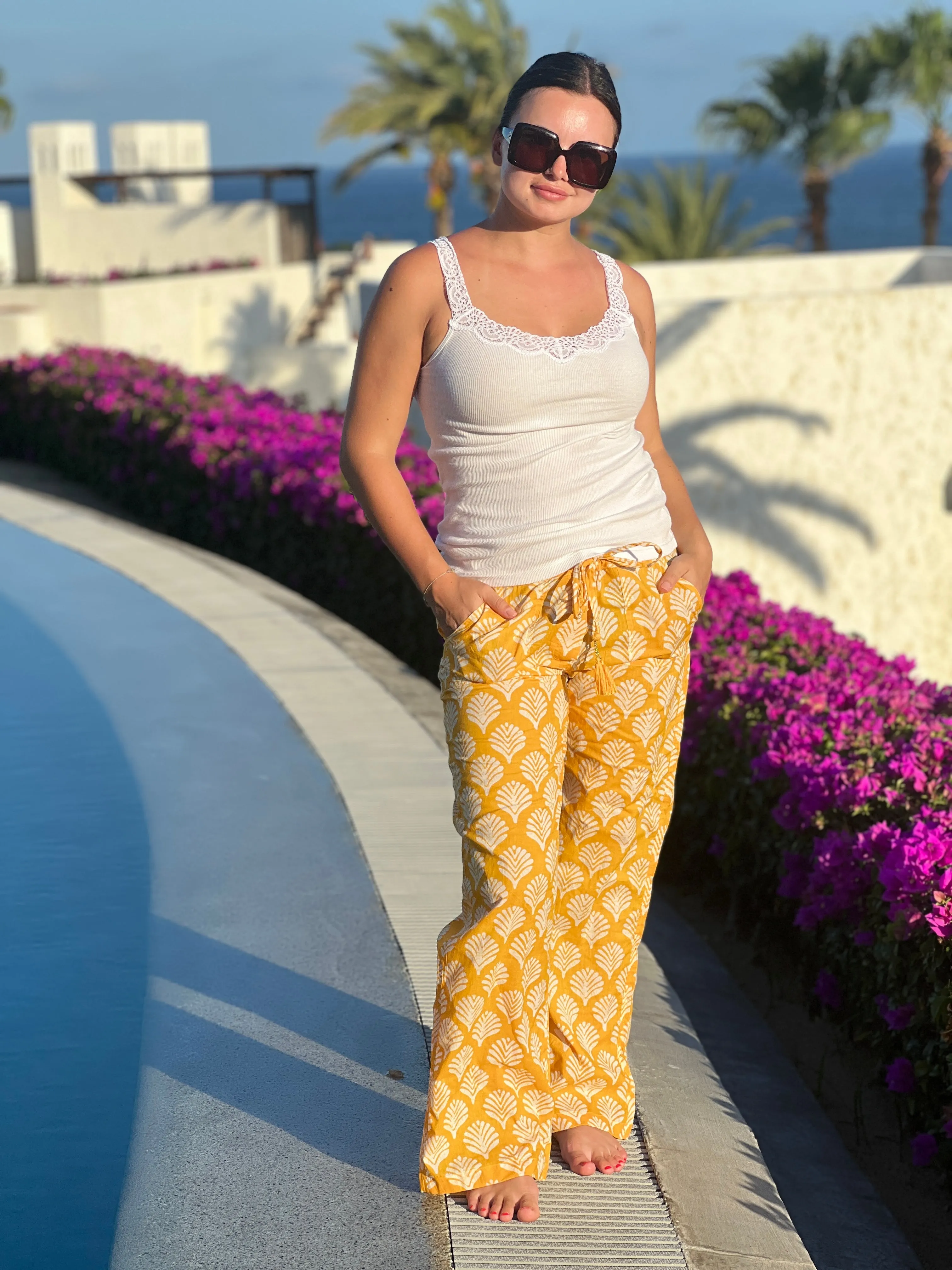 Sorrento Yellow Cotton Lounge Pants FINAL SALE