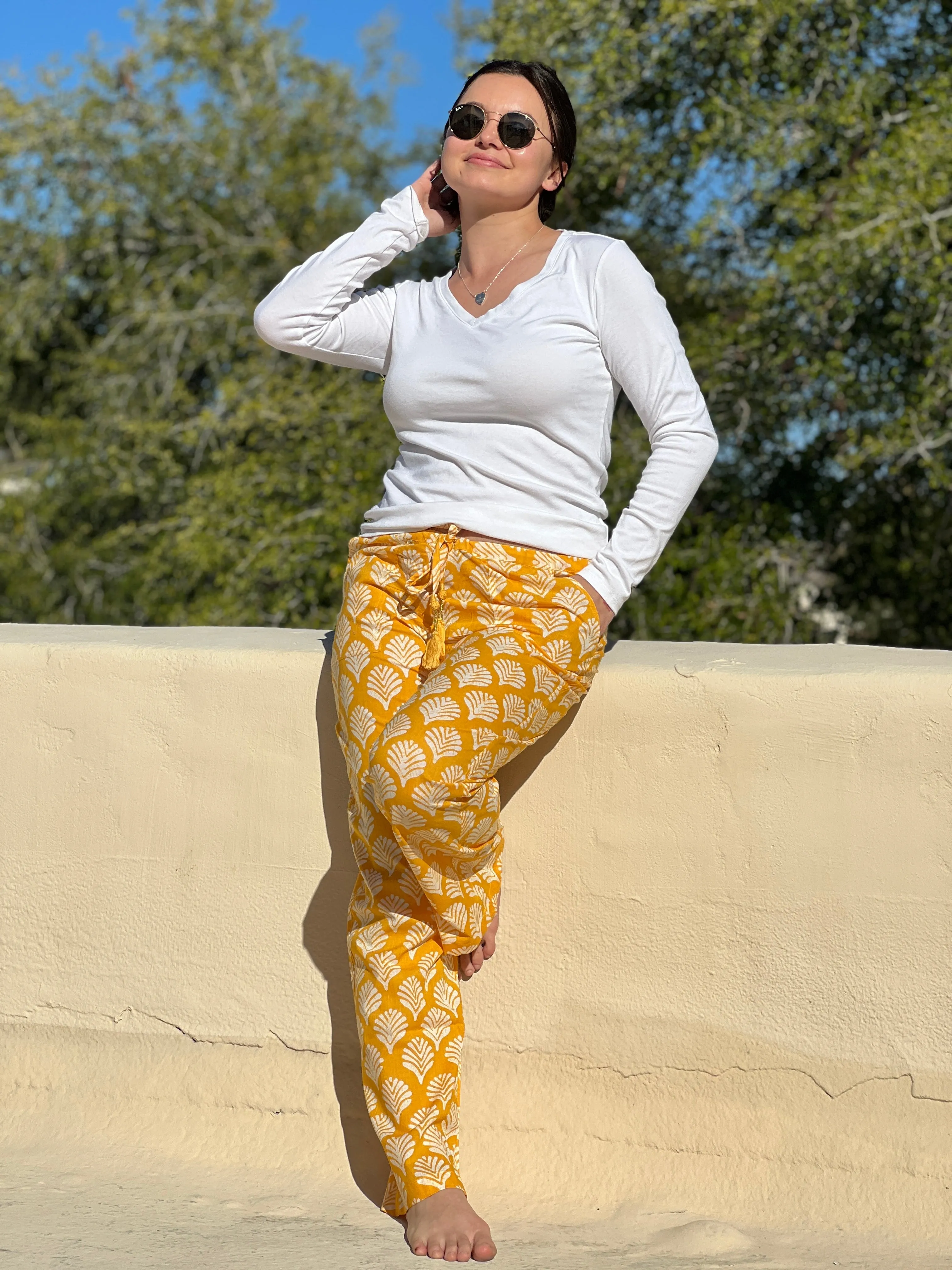 Sorrento Yellow Cotton Lounge Pants FINAL SALE