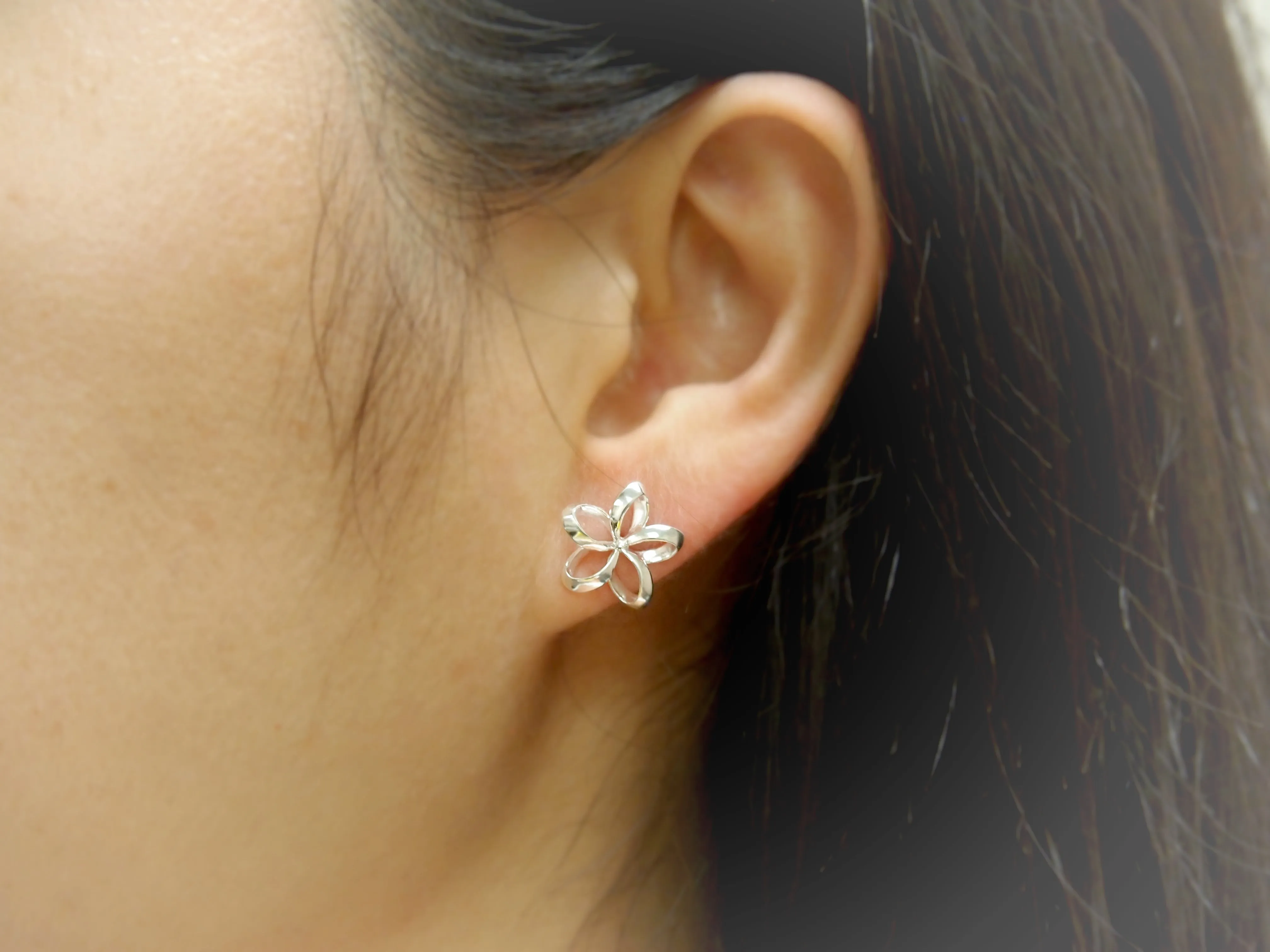 Sterling Silver 1/2 Inch Open Plumeria Stud Earrings