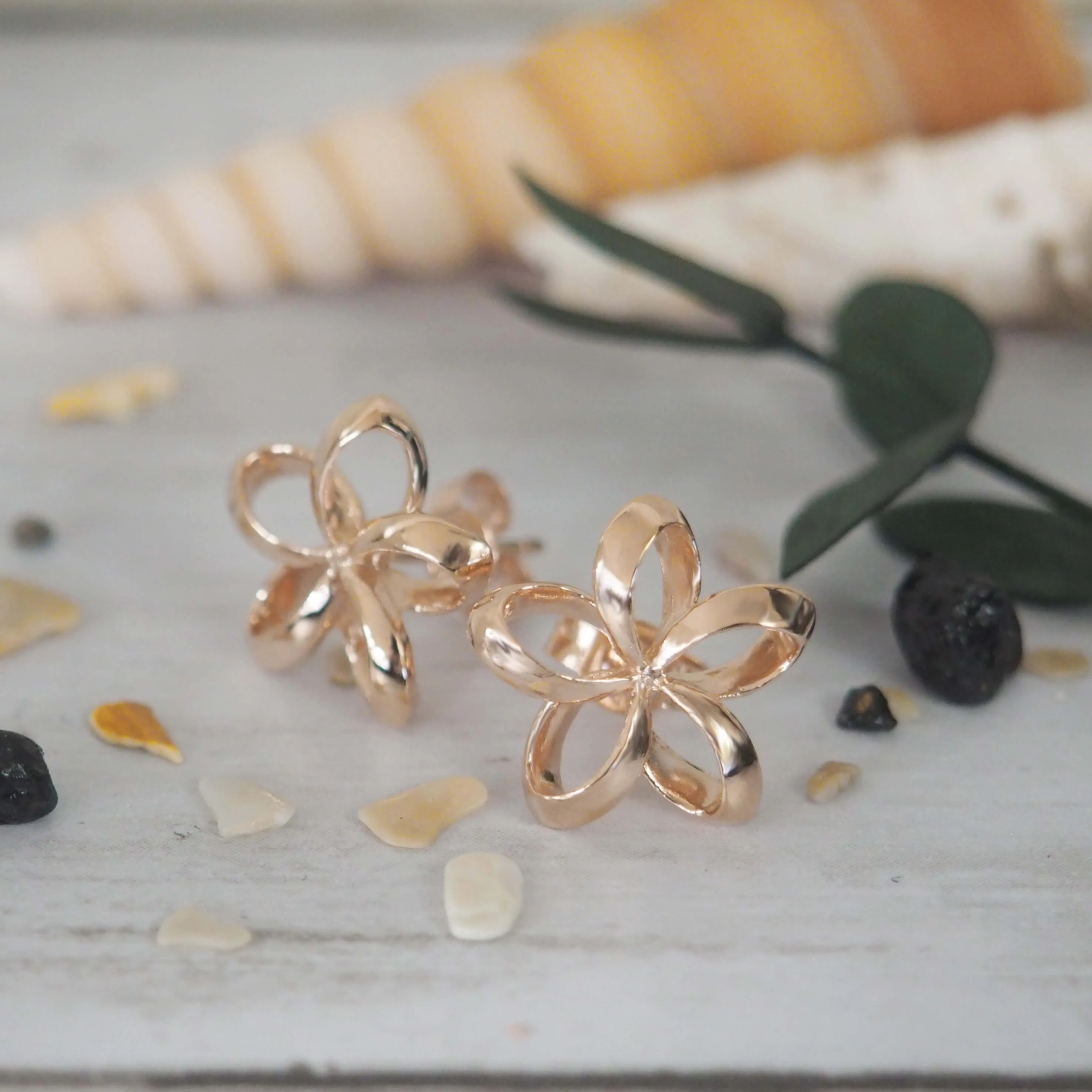 Sterling Silver 1/2 Inch Open Plumeria Stud Earrings