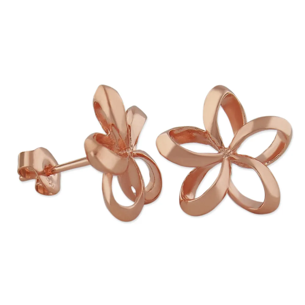 Sterling Silver 1/2 Inch Open Plumeria Stud Earrings