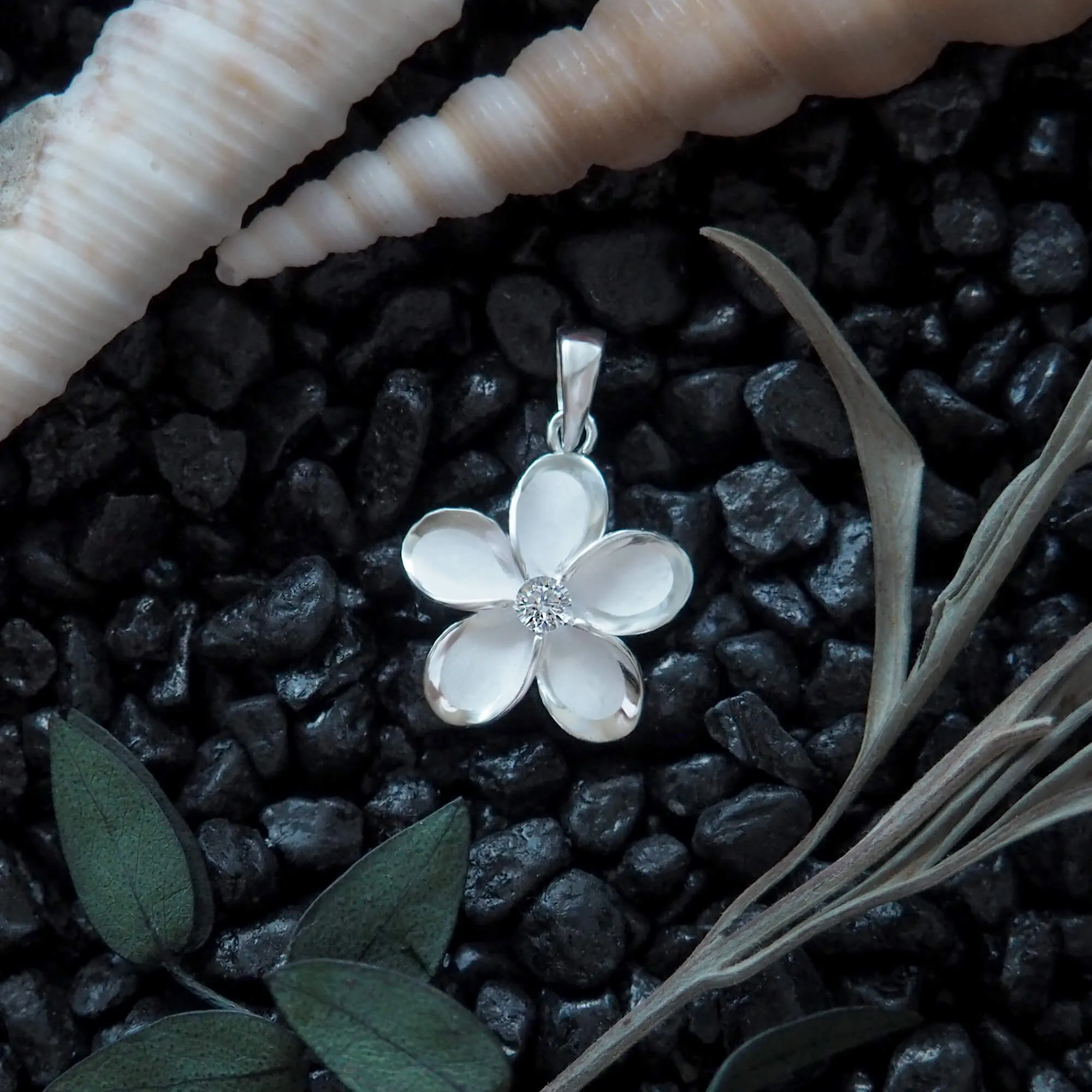 Sterling Silver 15mm Plumeria Pendant