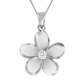 Sterling Silver 19mm Plumeria Pendant Necklace, 16 2" Extender
