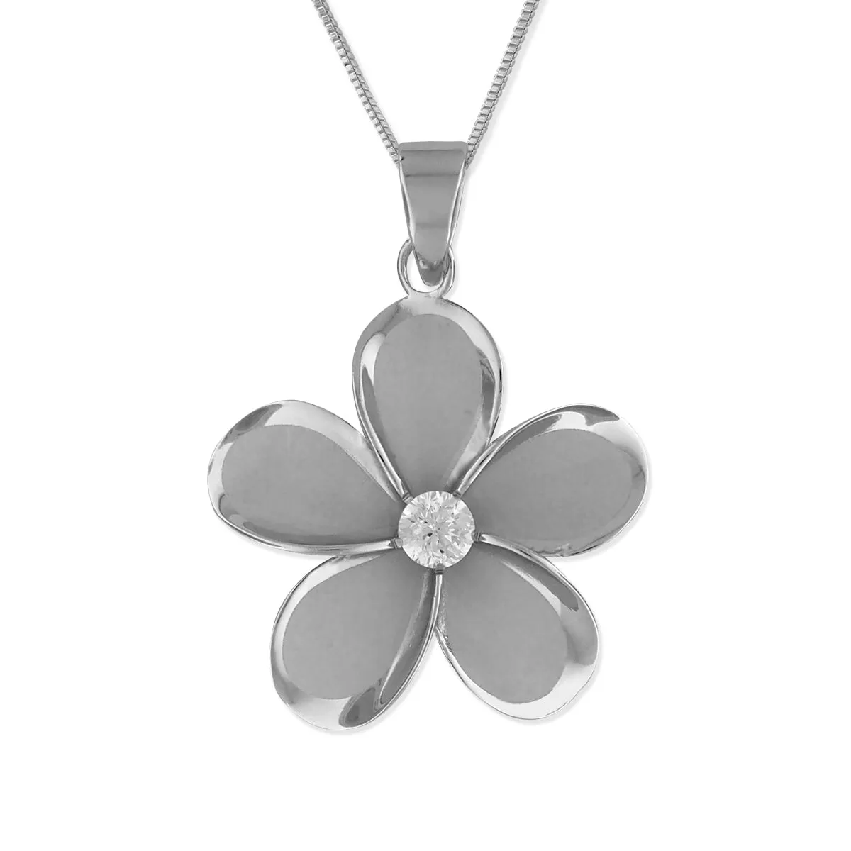 Sterling Silver 19mm Plumeria Pendant Necklace, 16 2" Extender