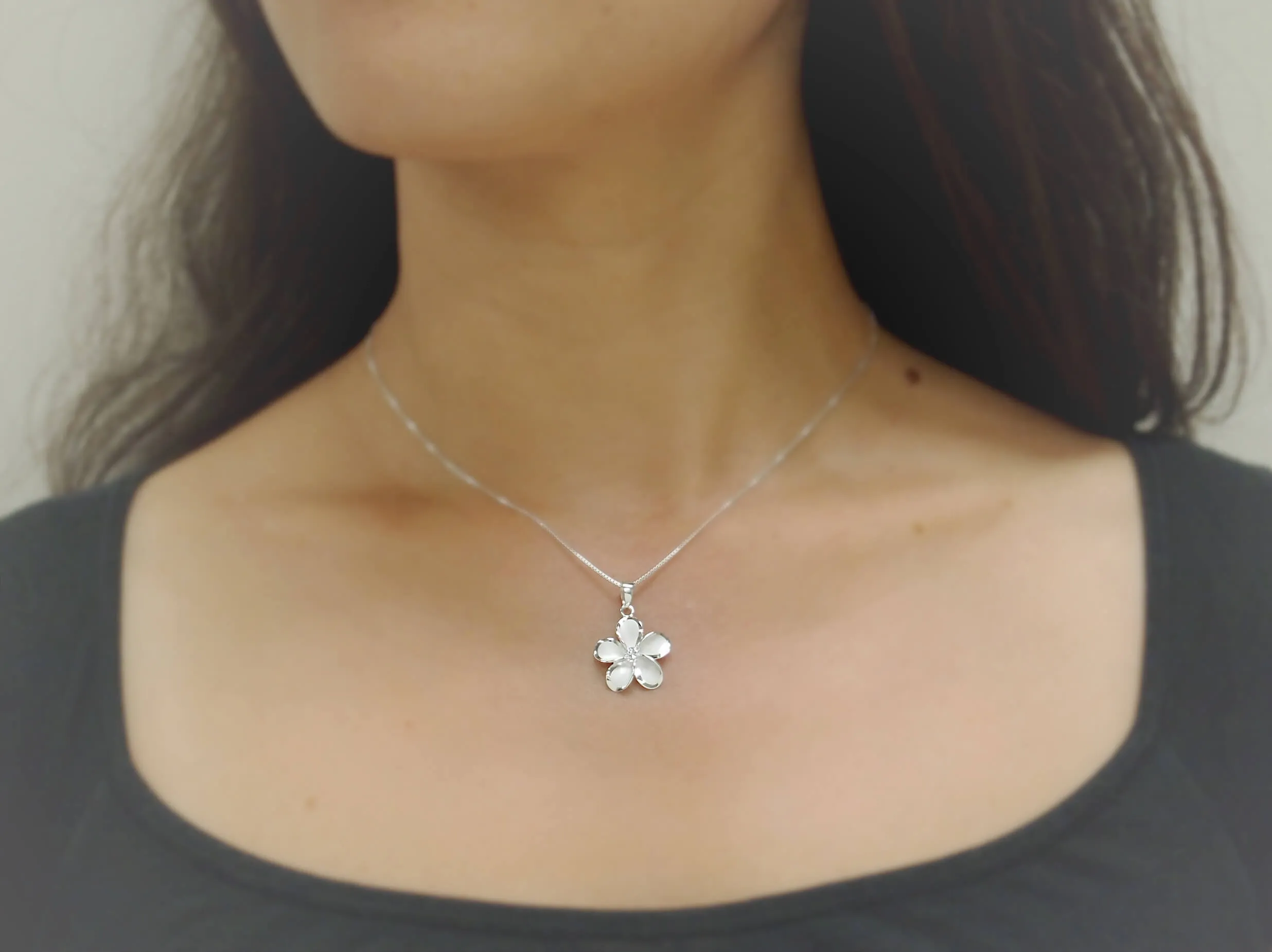 Sterling Silver 19mm Plumeria Pendant Necklace, 16 2" Extender