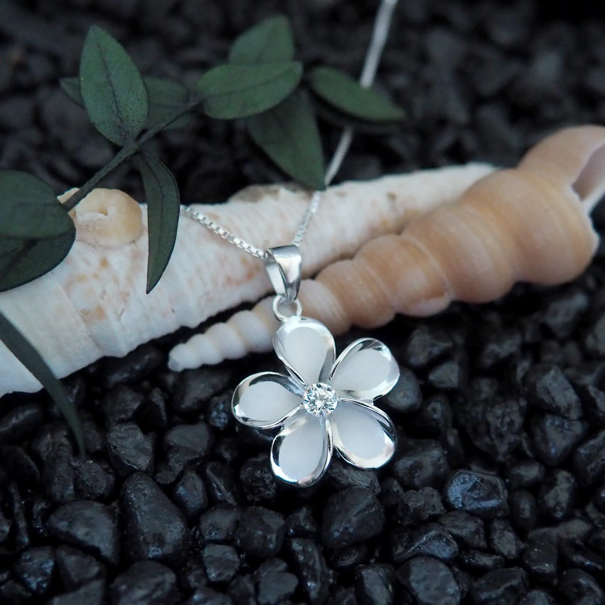 Sterling Silver 19mm Plumeria Pendant Necklace, 16 2" Extender