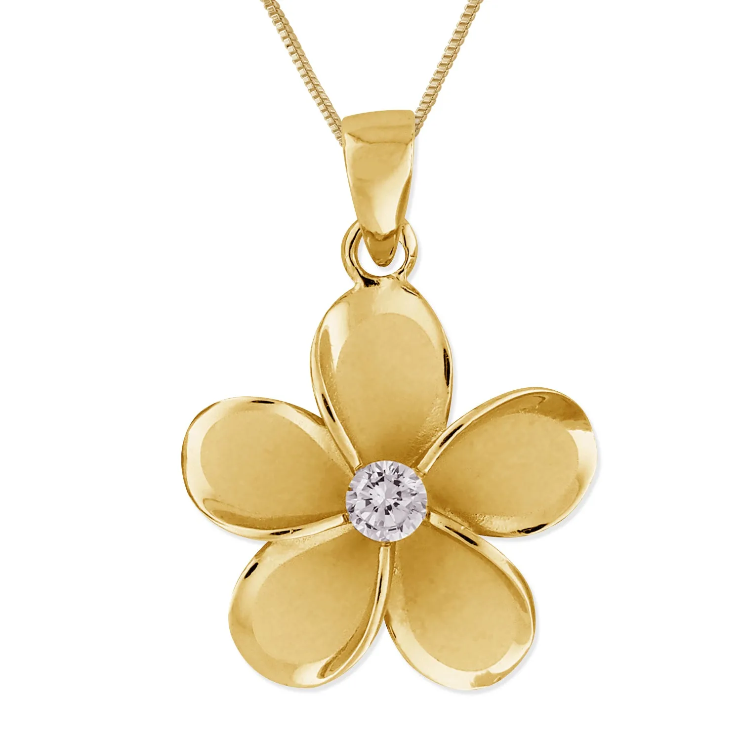 Sterling Silver 19mm Plumeria Pendant Necklace, 16 2" Extender