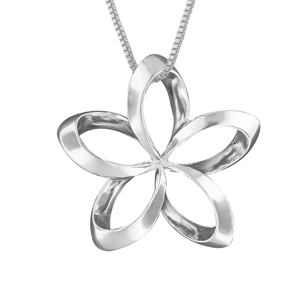 Sterling Silver 24mm Open Plumeria Pendant Necklace, 16 2" Extender