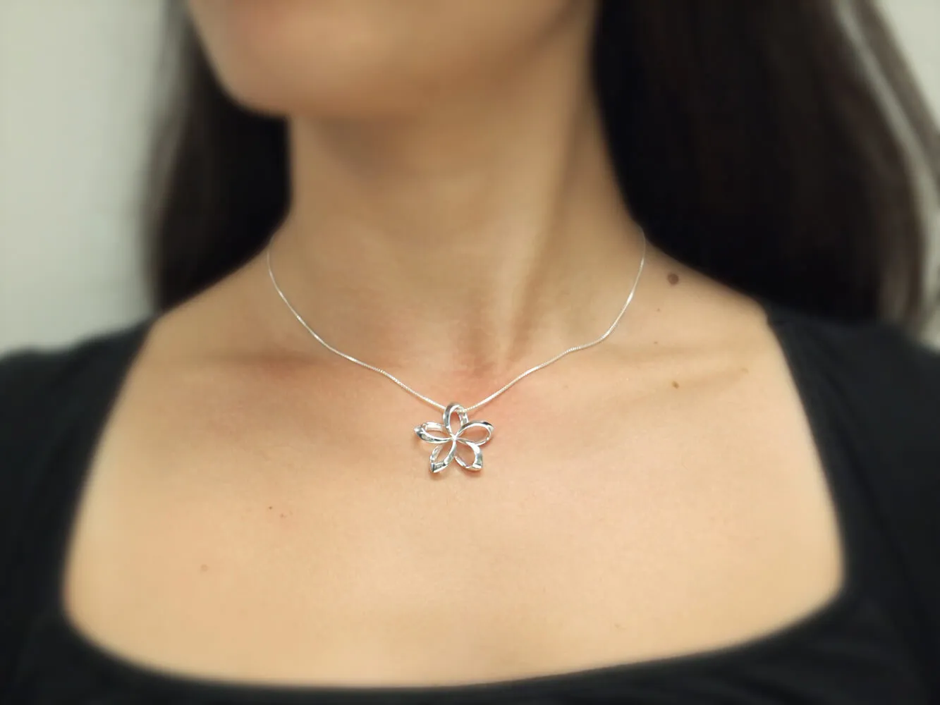 Sterling Silver 24mm Open Plumeria Pendant Necklace, 16 2" Extender