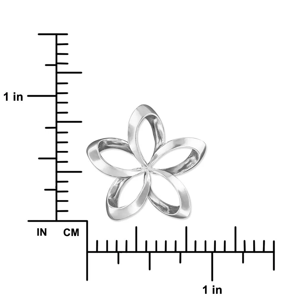 Sterling Silver 24mm Open Plumeria Pendant Necklace, 16 2" Extender