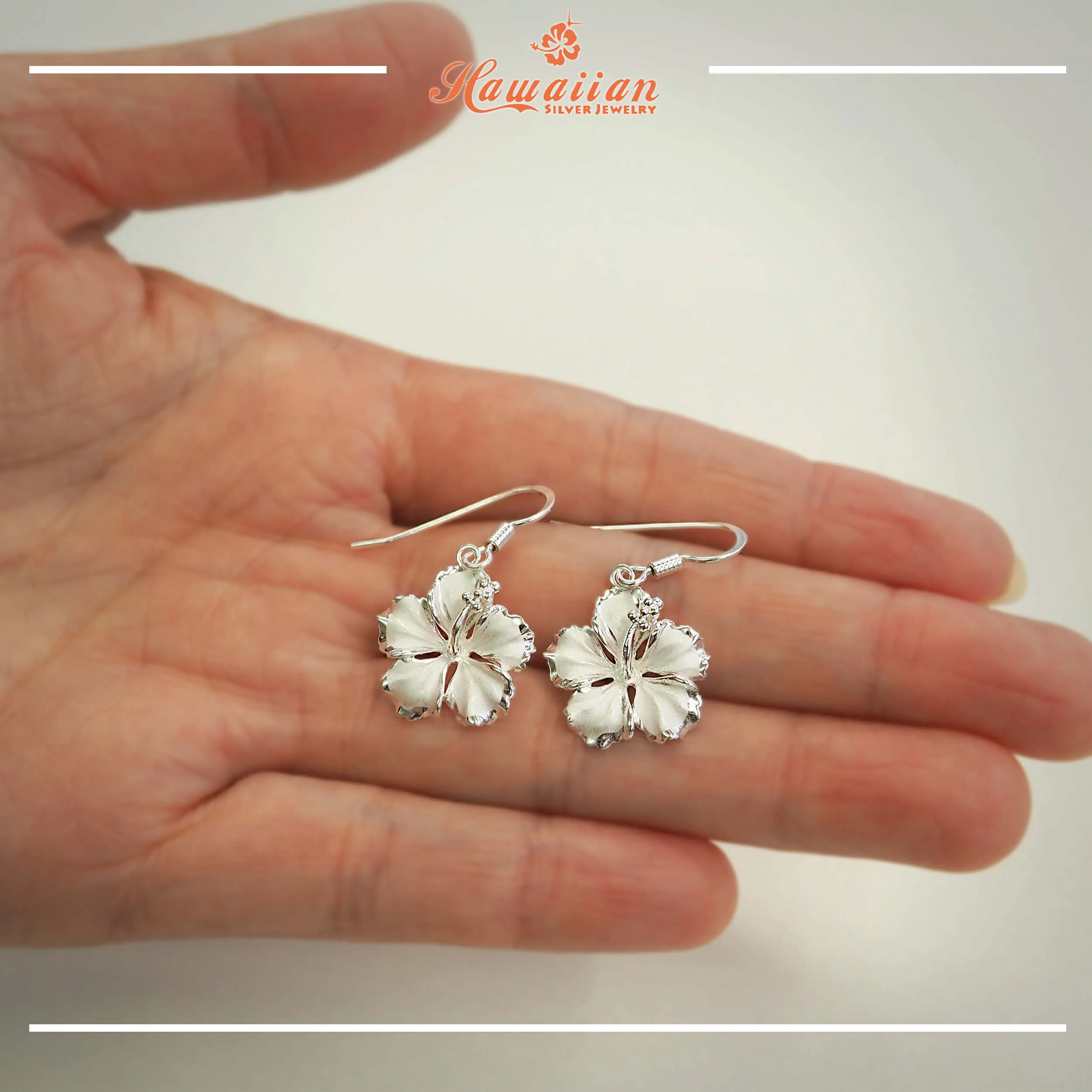 Sterling Silver 5/8 Inch Hibiscus Dangle Earrings