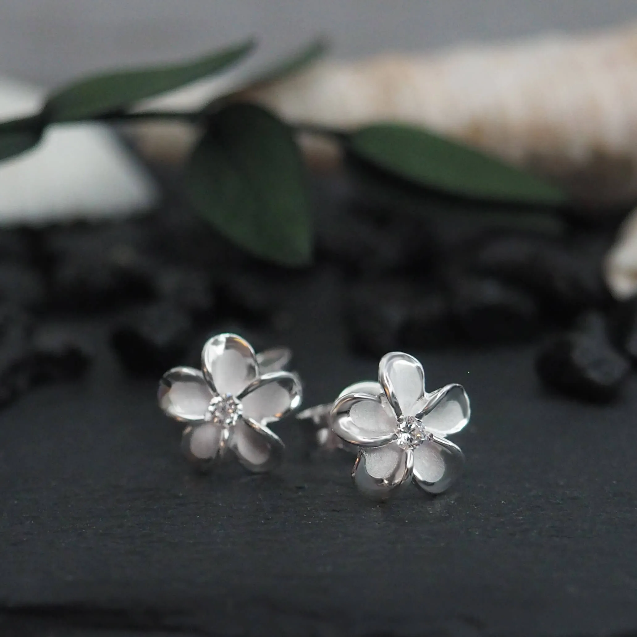 Sterling Silver 7mm Plumeria Stud Earrings