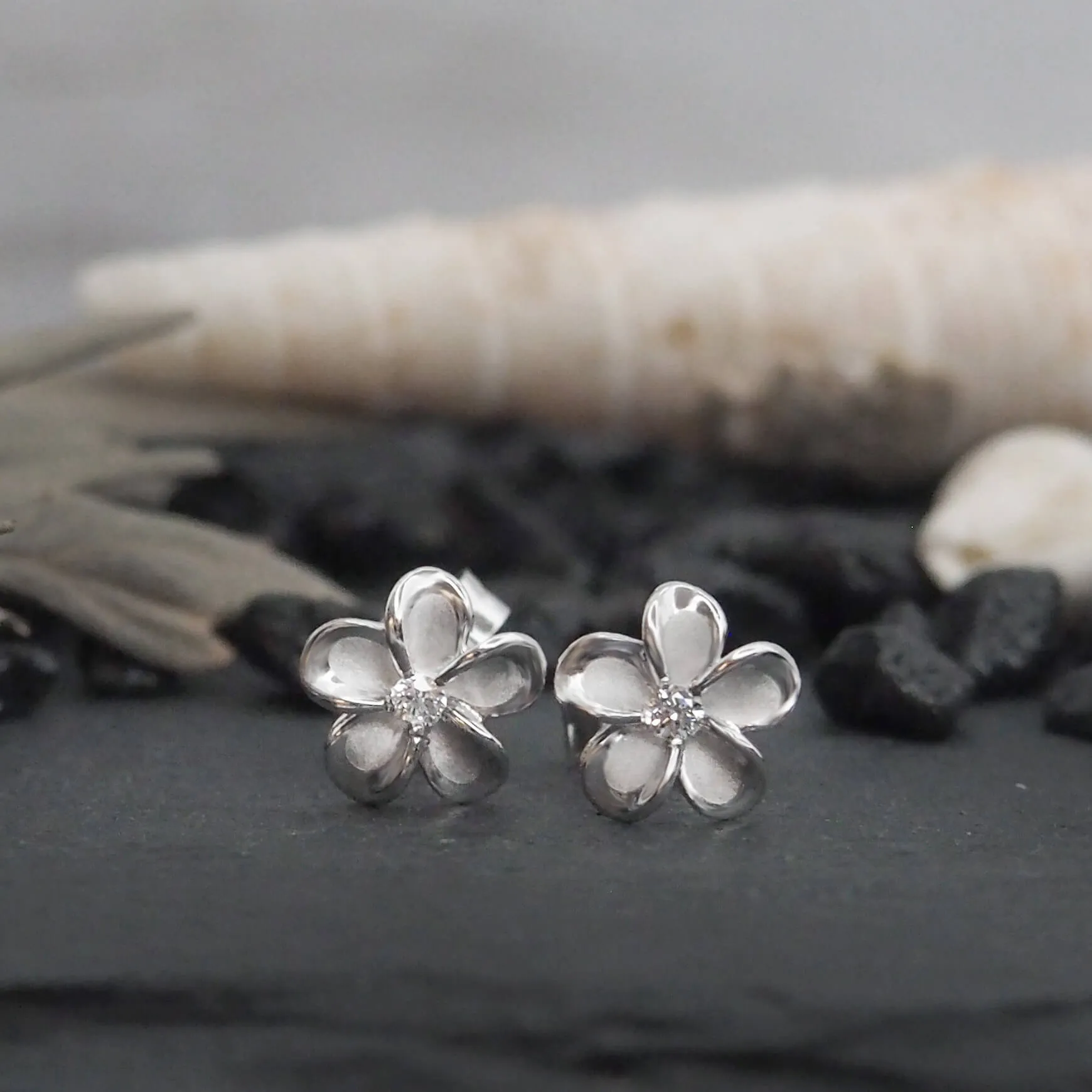 Sterling Silver 7mm Plumeria Stud Earrings