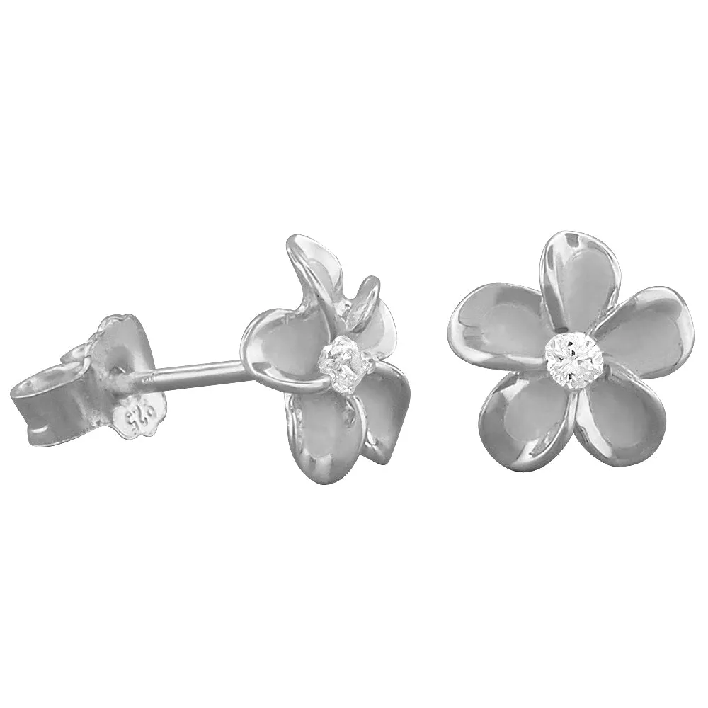 Sterling Silver 7mm Plumeria Stud Earrings