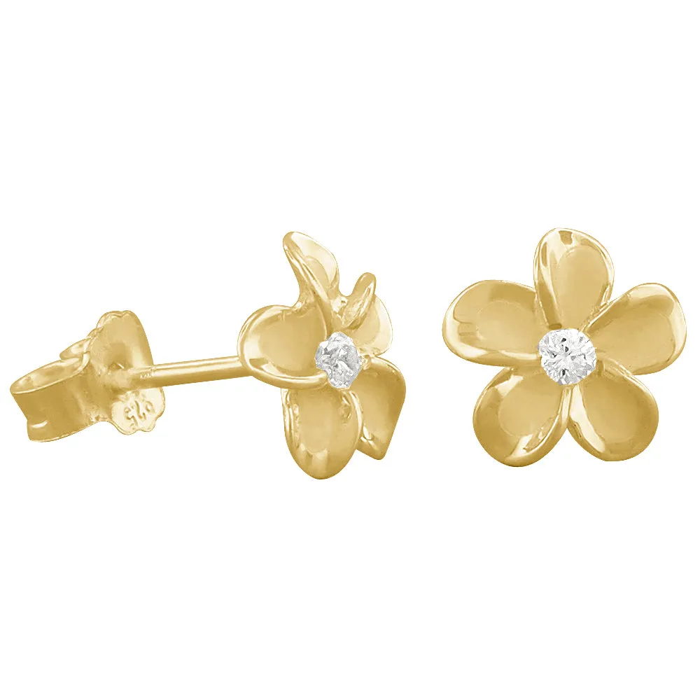 Sterling Silver 7mm Plumeria Stud Earrings