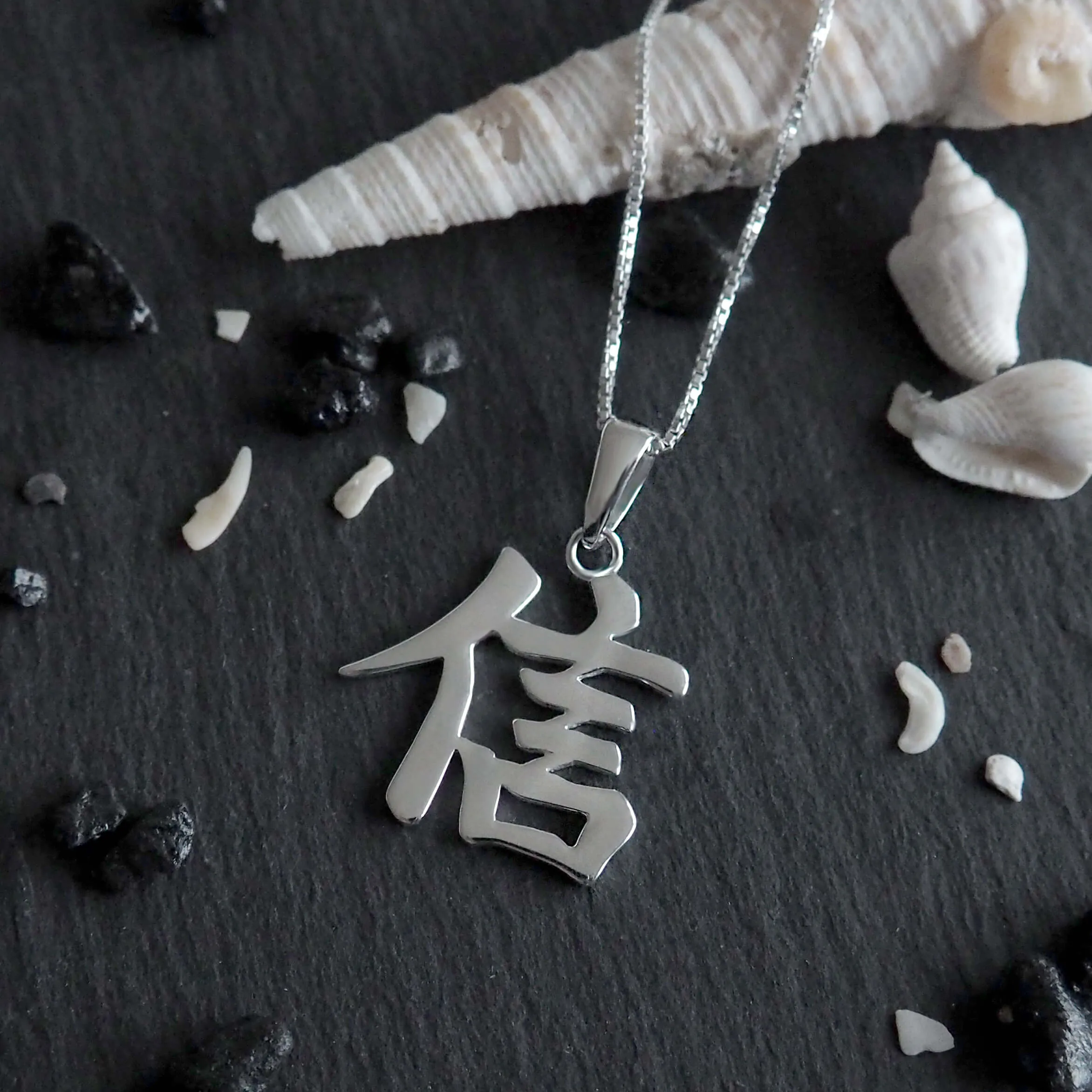 Sterling Silver BELIEVE FAITH Kanji Chinese Character Pendant, Necklace
