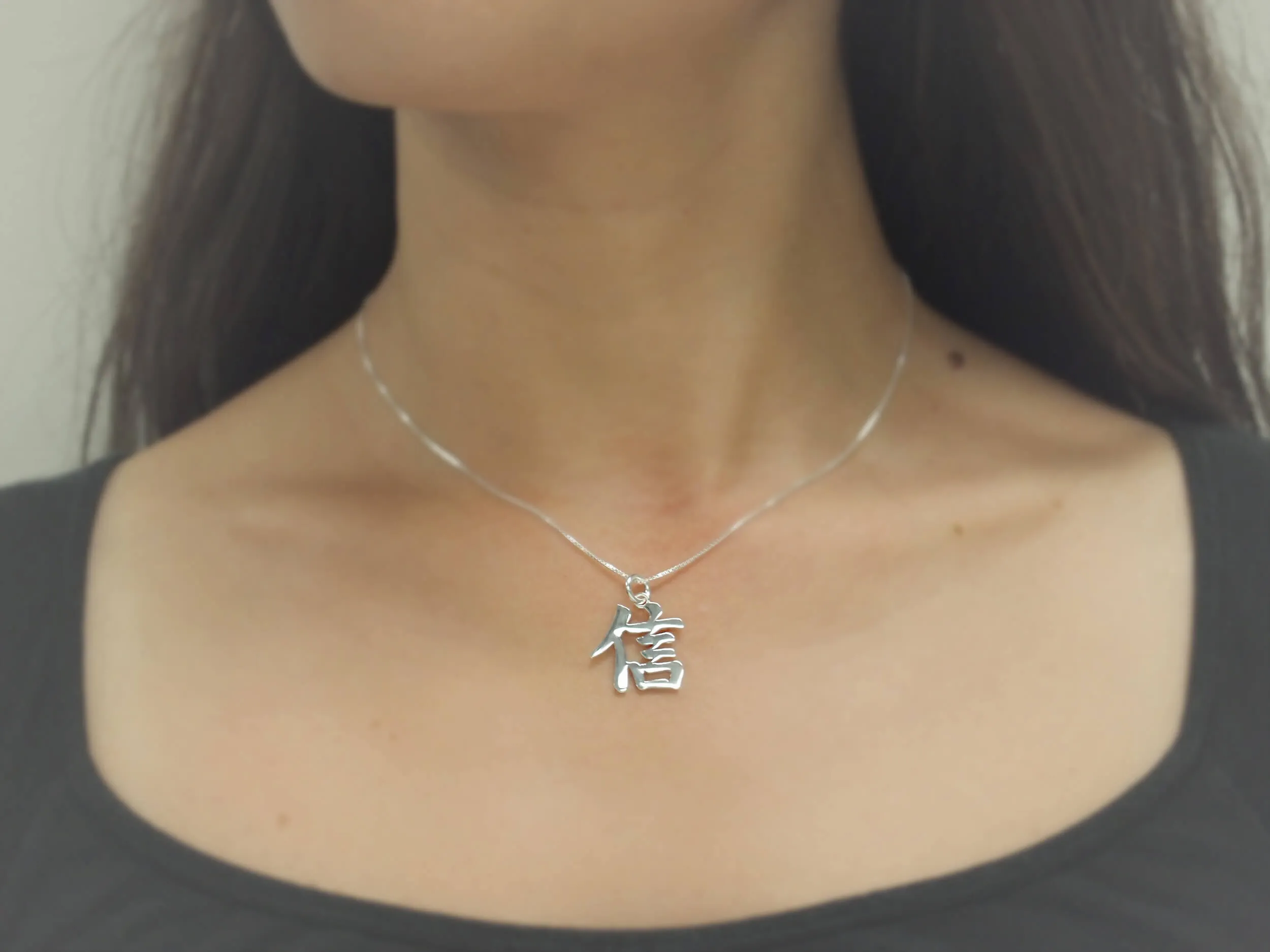 Sterling Silver BELIEVE FAITH Kanji Chinese Character Pendant, Necklace