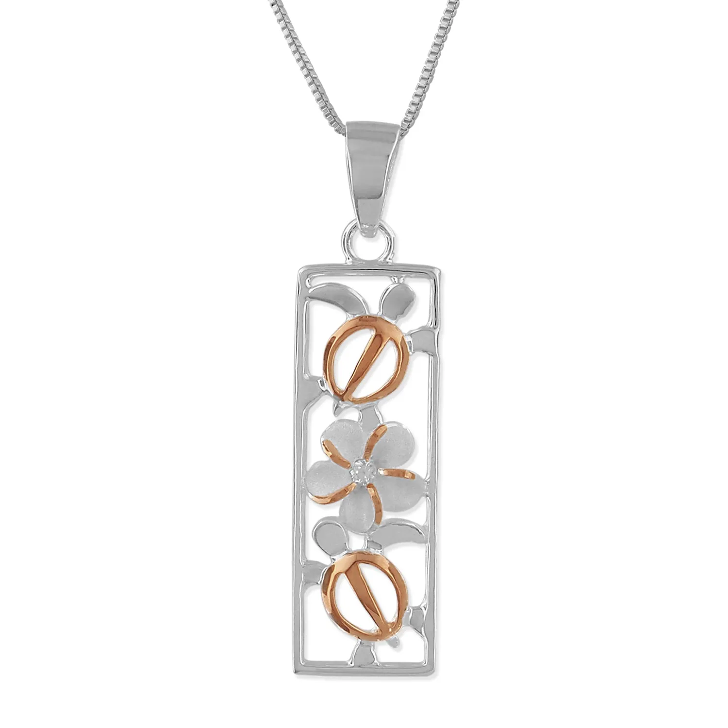 Sterling Silver Turtle and Plumeria Vertical Bar Pendant Necklace, 16 2" Extender