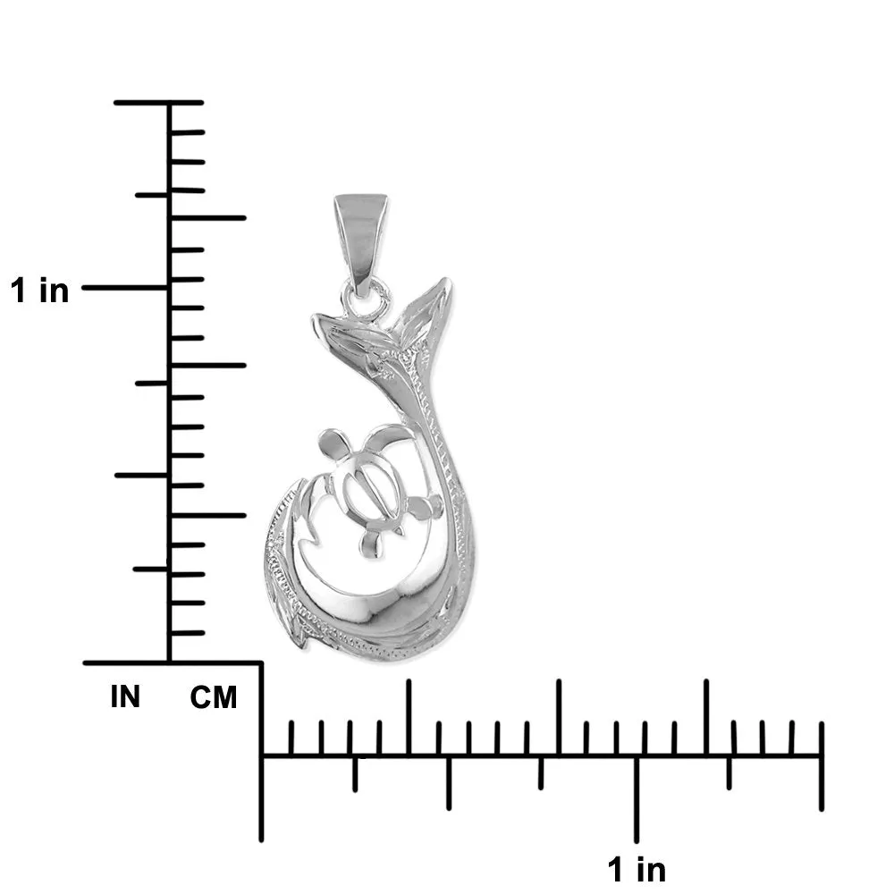 Sterling Silver Turtle Fish Hook Pendant Necklace, 16 2" Extender