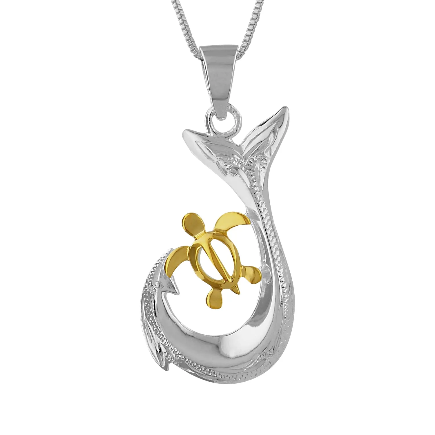 Sterling Silver Turtle Fish Hook Pendant Necklace, 16 2" Extender