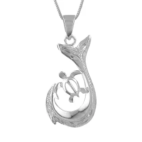 Sterling Silver Turtle Fish Hook Pendant Necklace, 16 2" Extender
