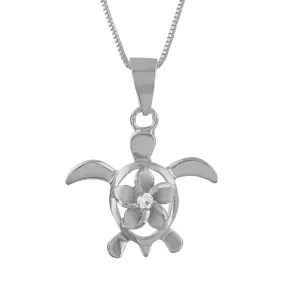 Sterling Silver Turtle Plumeria Pendant Necklace, 16" 2