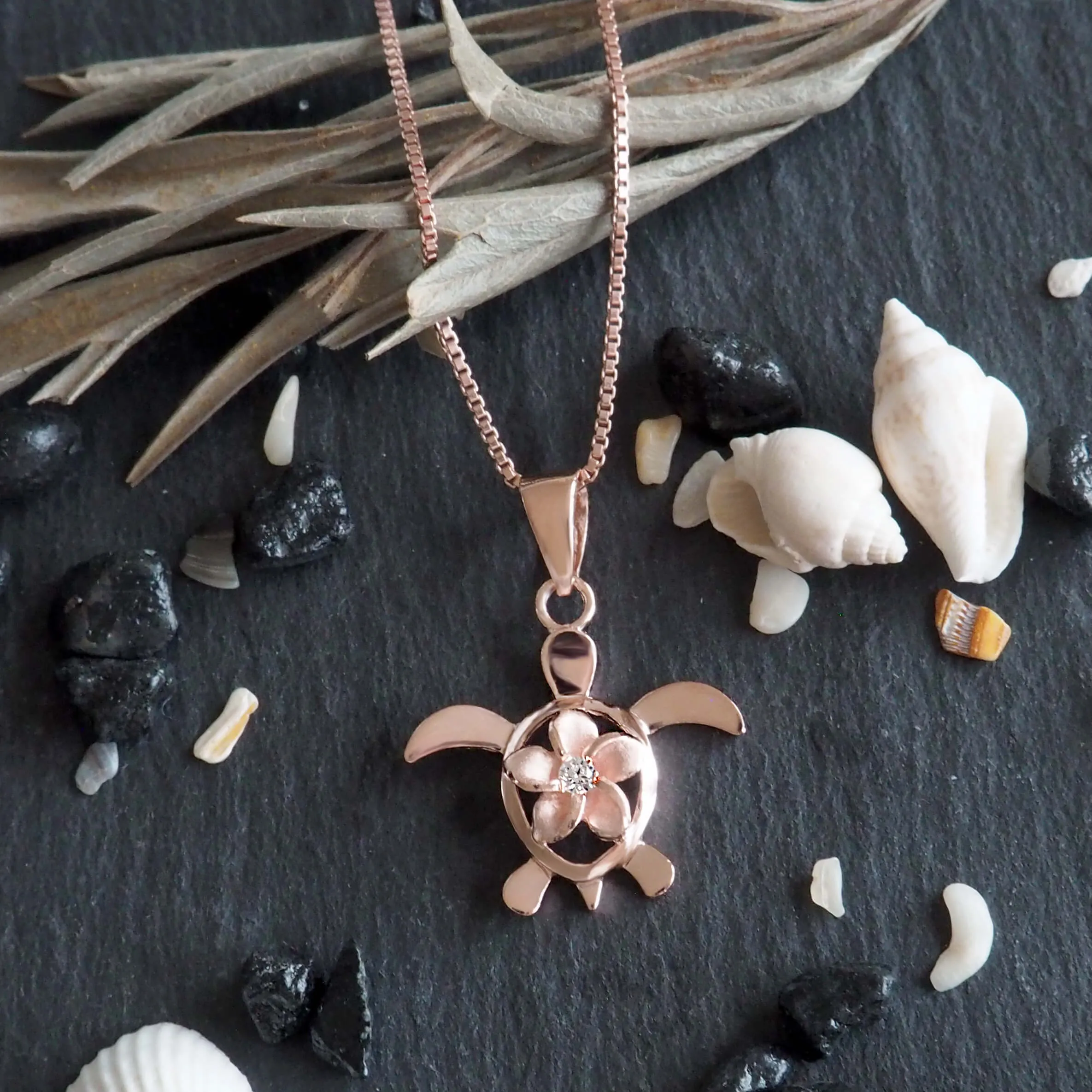 Sterling Silver Turtle Plumeria Pendant Necklace, 16" 2