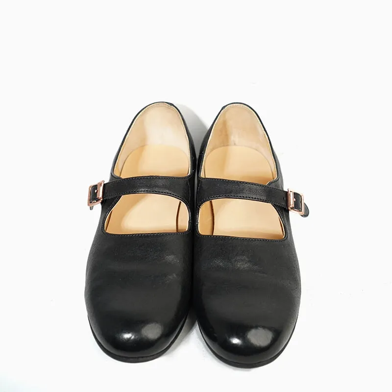 Washed Horse Leather Classic Mary Jane Shoes For Women Leather Sole in Black/Red/Pink/Brown