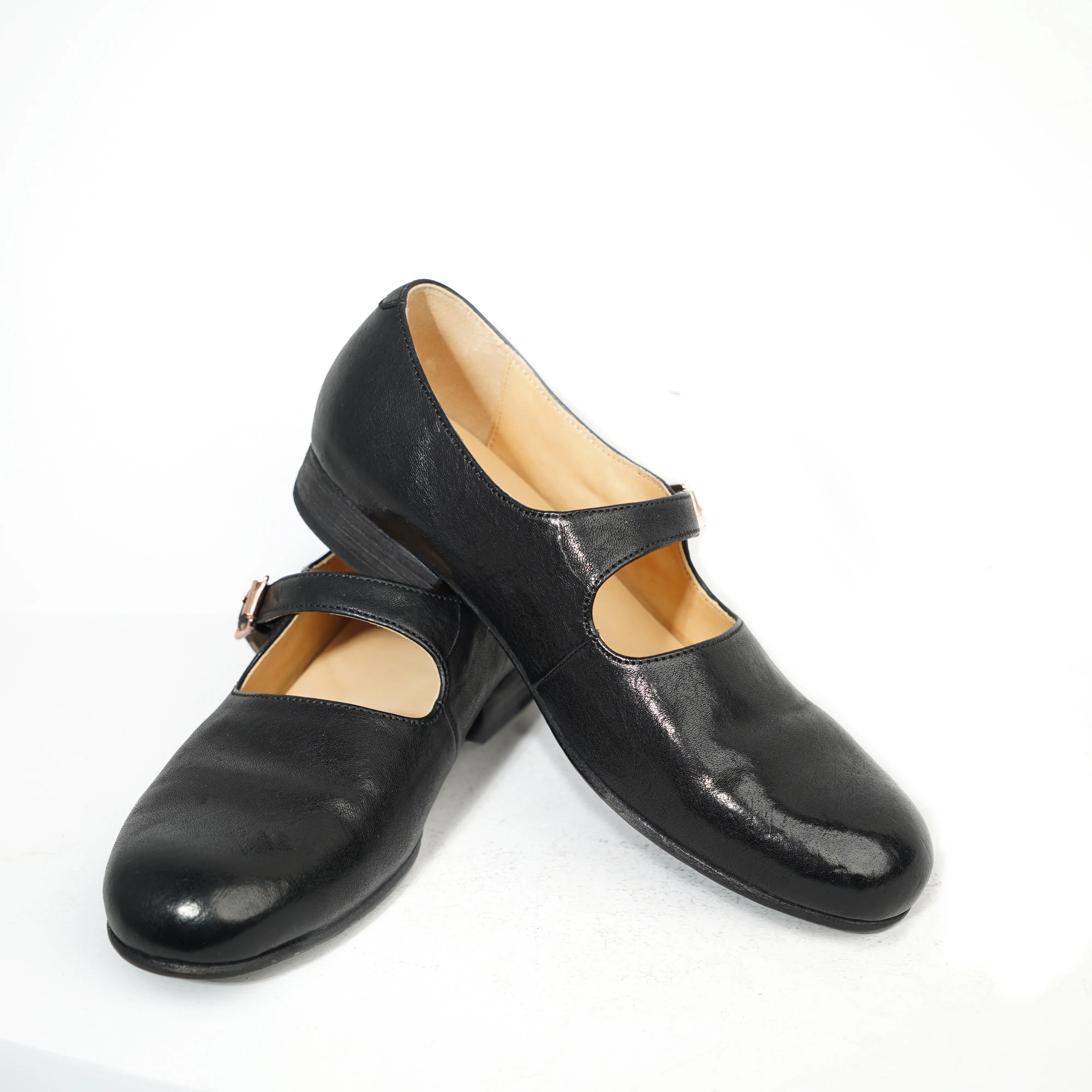 Washed Horse Leather Classic Mary Jane Shoes For Women Leather Sole in Black/Red/Pink/Brown