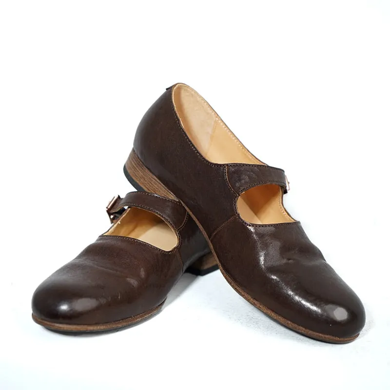 Washed Horse Leather Classic Mary Jane Shoes For Women Leather Sole in Black/Red/Pink/Brown