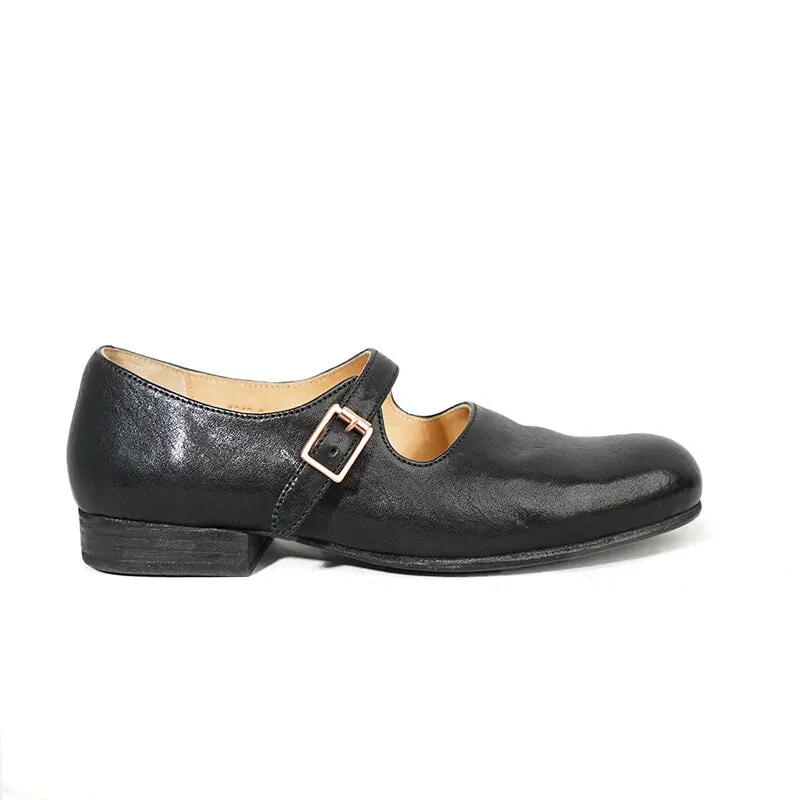 Washed Horse Leather Classic Mary Jane Shoes For Women Leather Sole in Black/Red/Pink/Brown