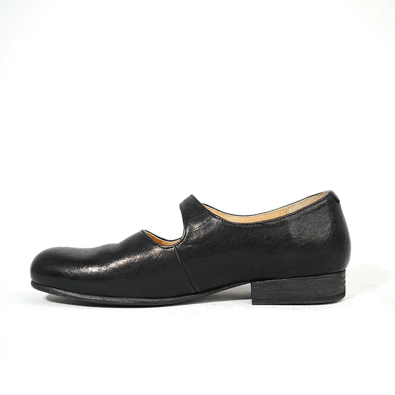 Washed Horse Leather Classic Mary Jane Shoes For Women Leather Sole in Black/Red/Pink/Brown