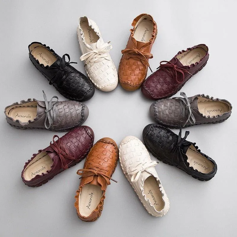 Women's Casual Shoes GCSGR24 Handmade Leather Flat Loafers