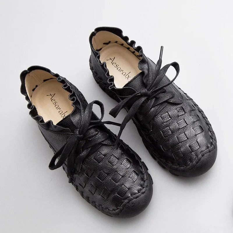 Women's Casual Shoes GCSGR24 Handmade Leather Flat Loafers