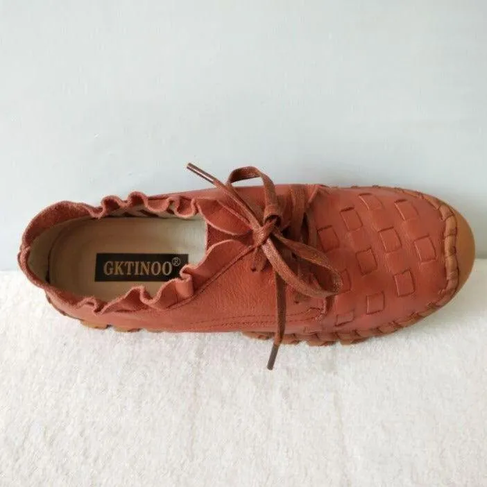 Women's Casual Shoes GCSGR24 Handmade Leather Flat Loafers