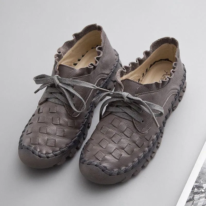 Women's Casual Shoes GCSGR24 Handmade Leather Flat Loafers